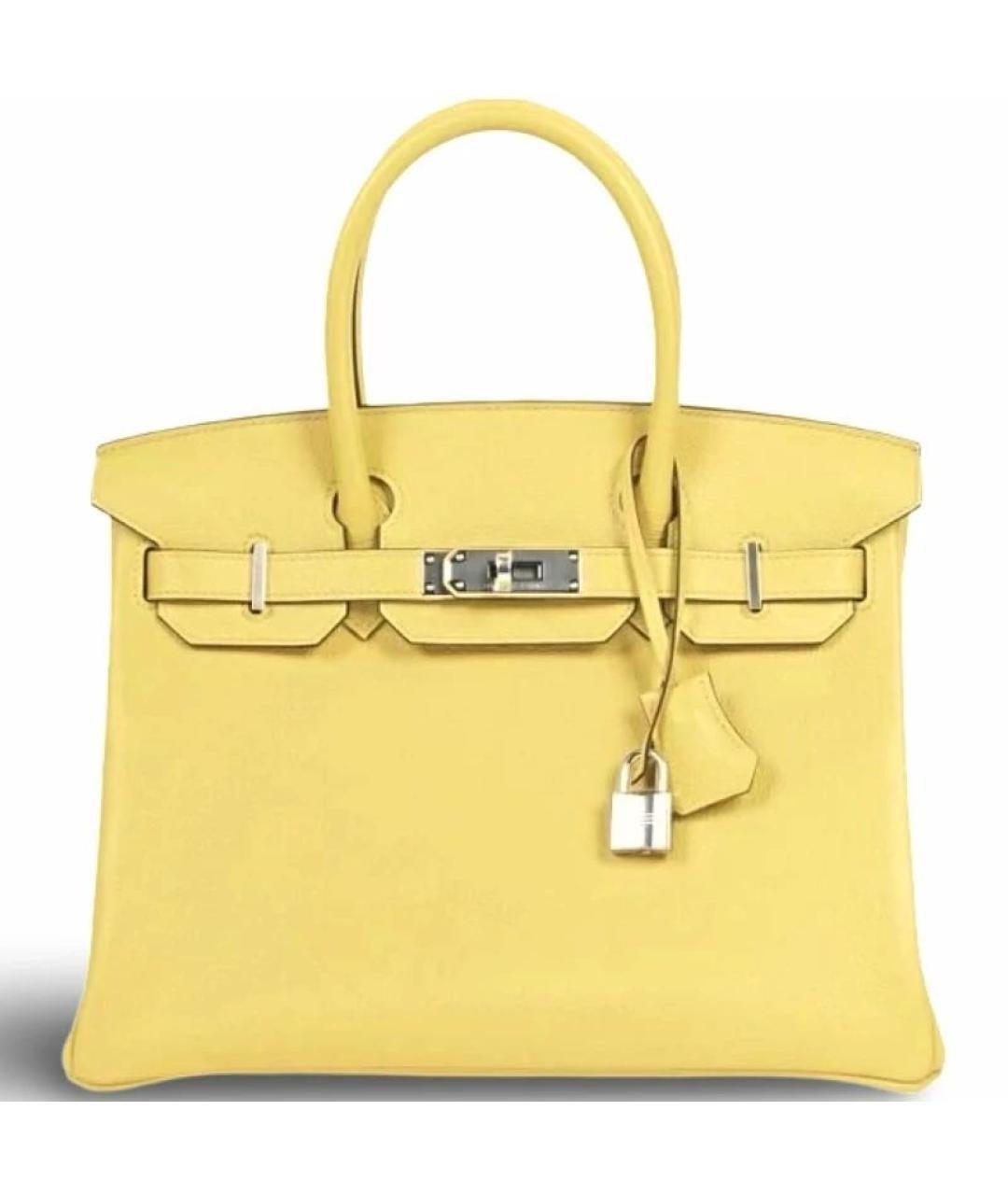 HERMES Желтая кожаная сумка с короткими ручками, фото 10
