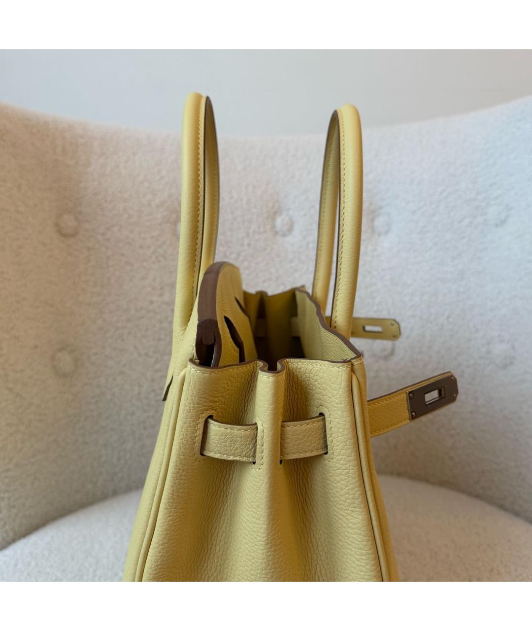 HERMES Желтая кожаная сумка с короткими ручками, фото 4