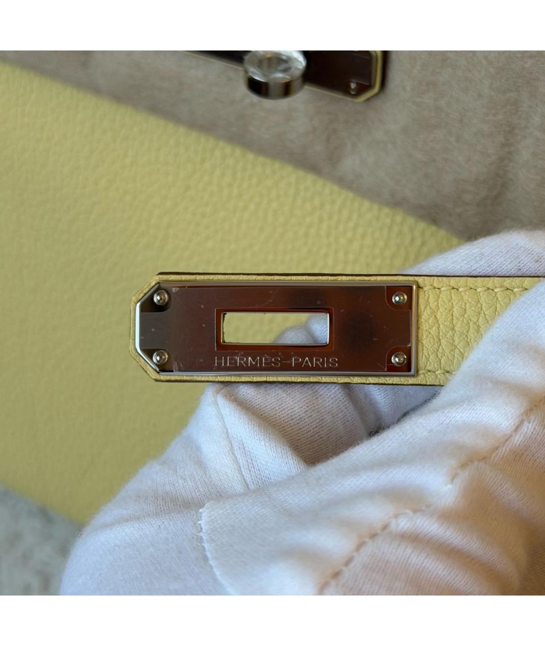 HERMES Желтая кожаная сумка с короткими ручками, фото 7