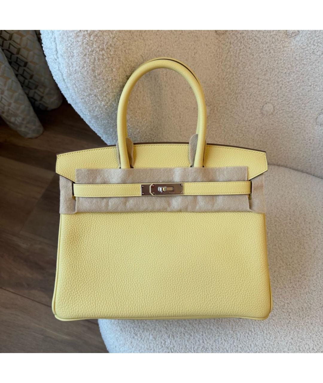 HERMES Желтая кожаная сумка с короткими ручками, фото 2