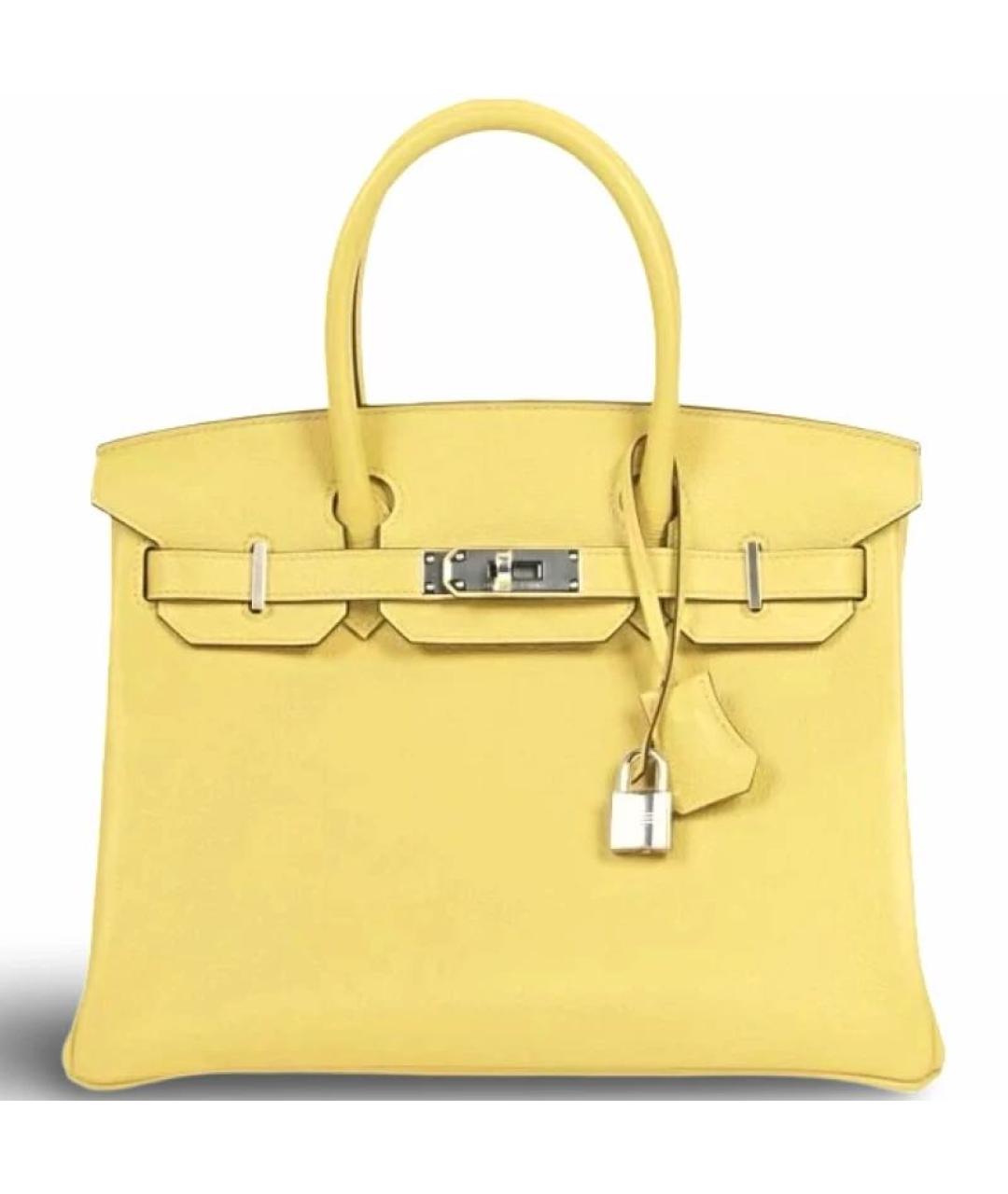 HERMES Желтая кожаная сумка с короткими ручками, фото 9