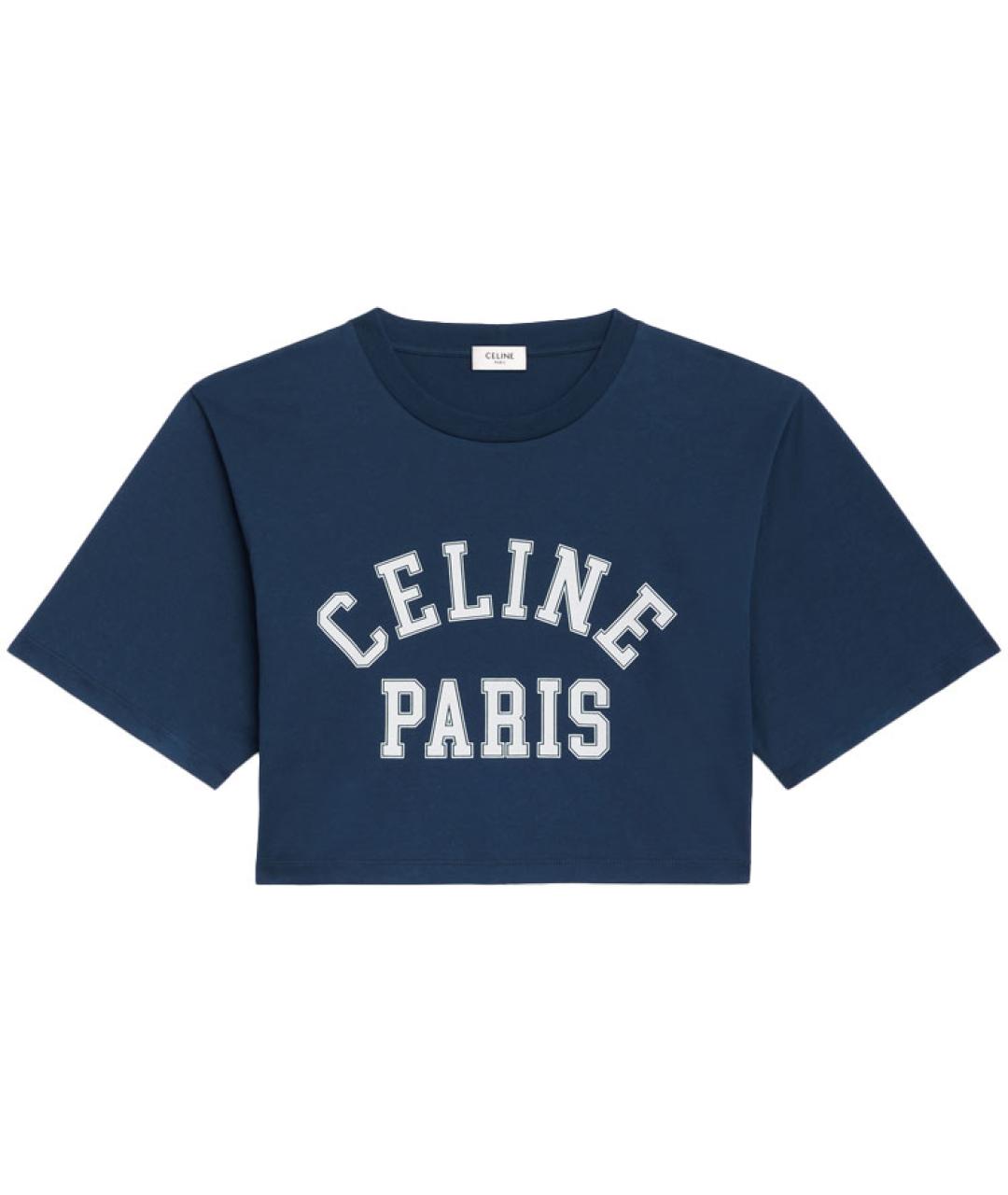 CELINE Темно-синяя хлопковая футболка, фото 1