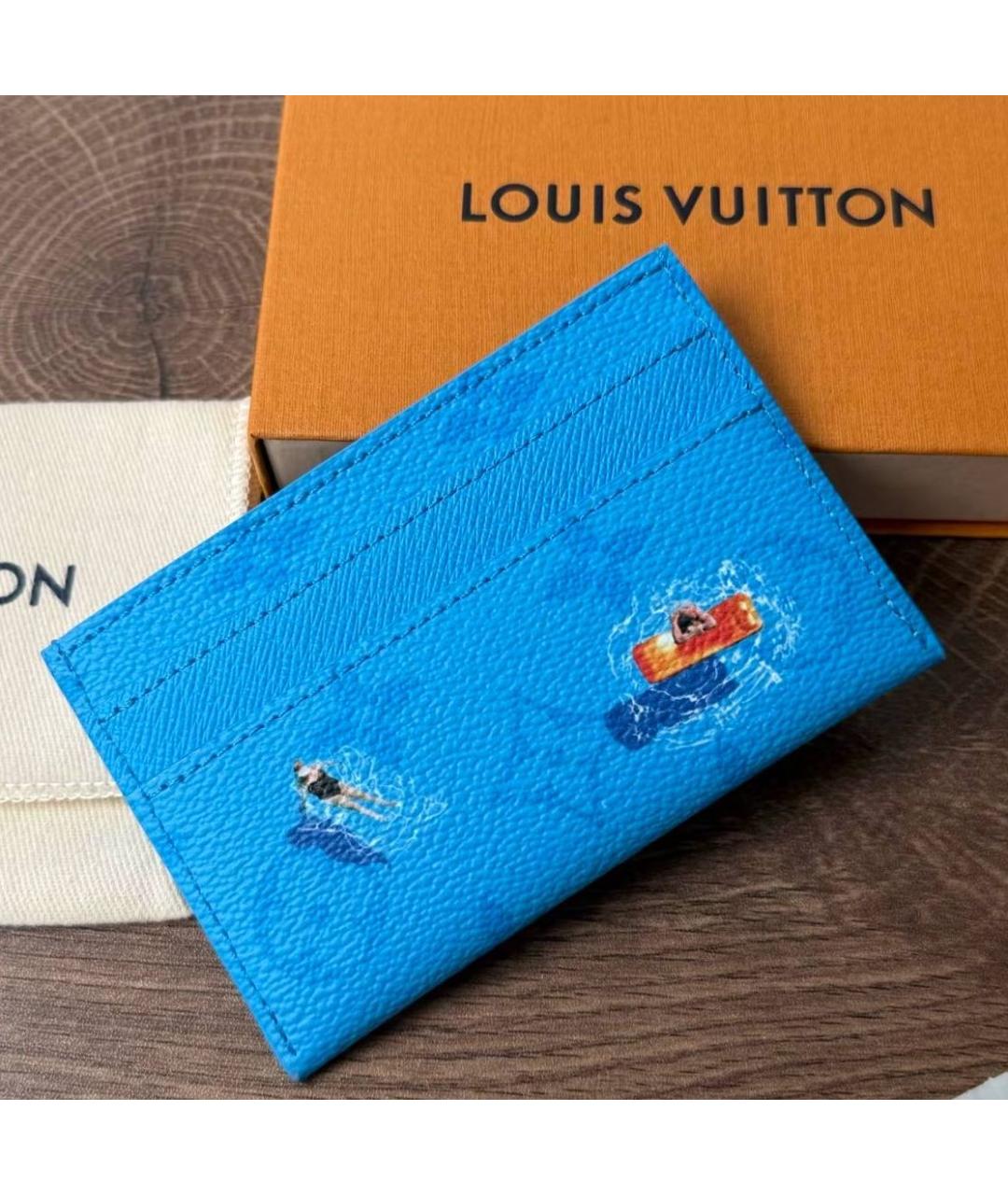 LOUIS VUITTON Синий кожаный кардхолдер, фото 4