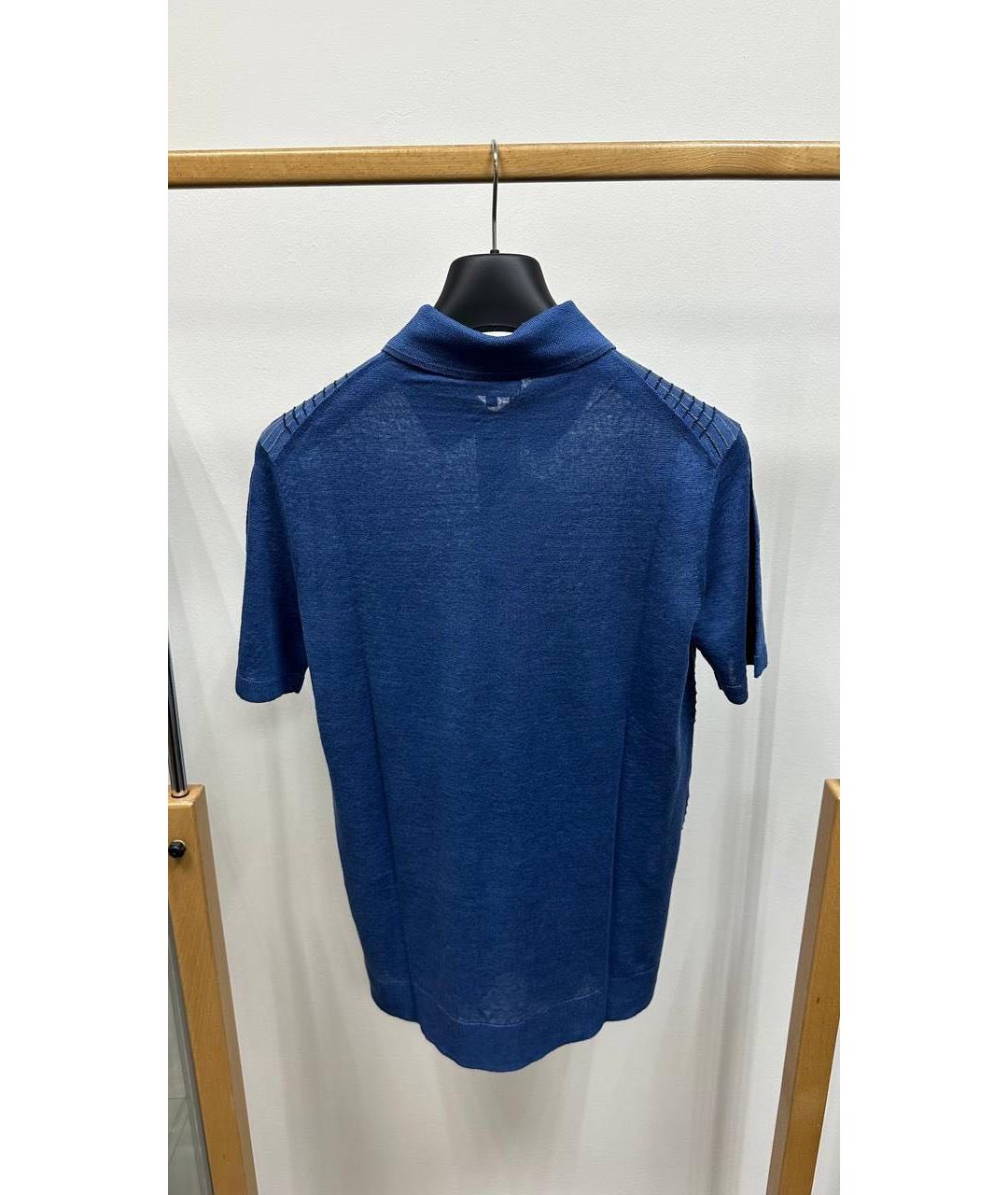 BRIONI Синее хлопко-леновое поло с коротким рукавом, фото 3