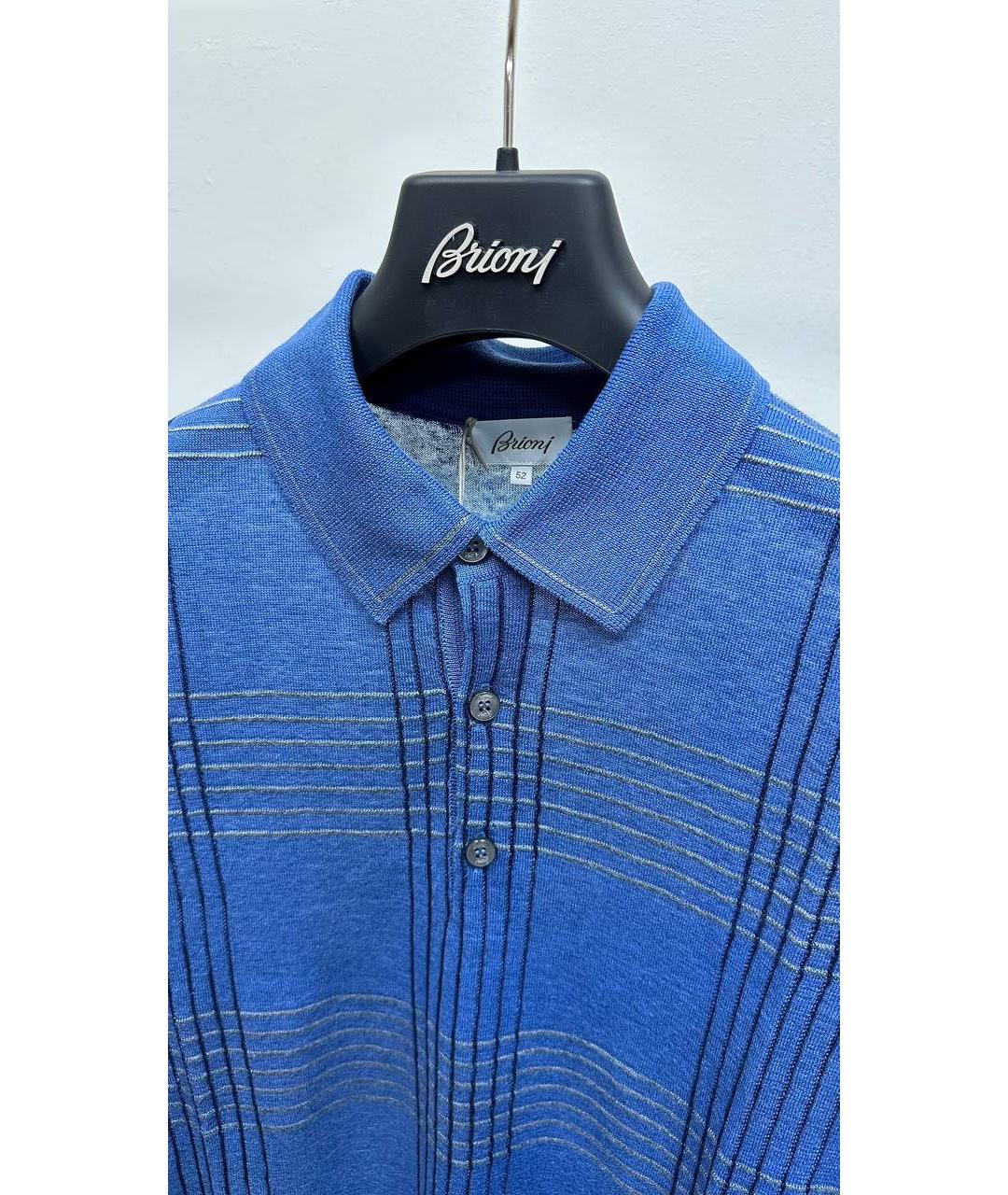 BRIONI Синее хлопко-леновое поло с коротким рукавом, фото 2