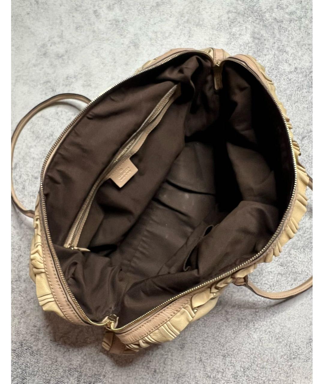 GUCCI Бежевая кожаная сумка с короткими ручками, фото 5