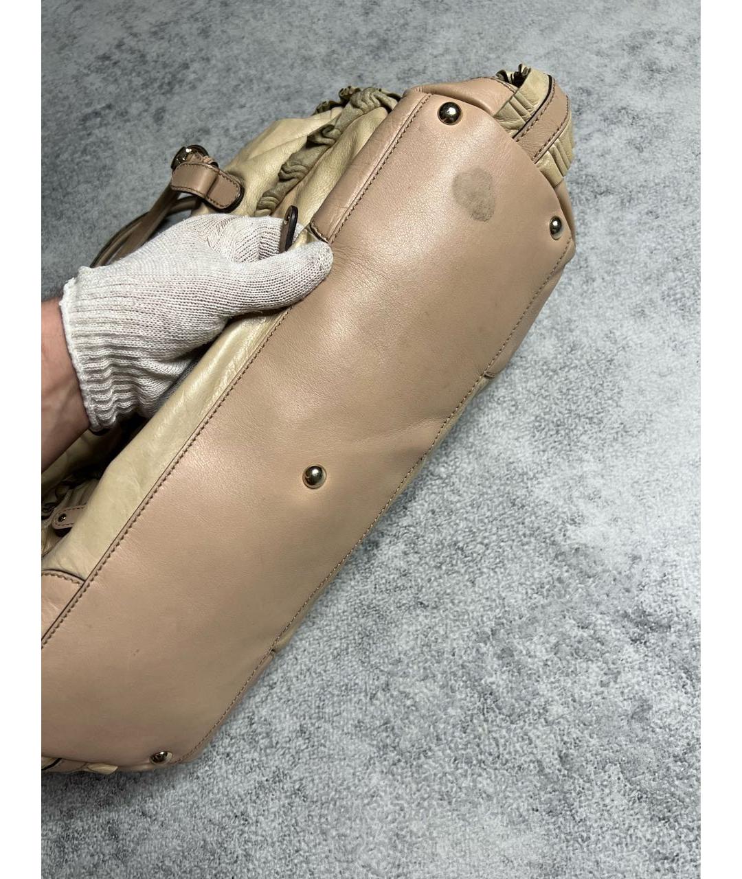 GUCCI Бежевая кожаная сумка с короткими ручками, фото 4