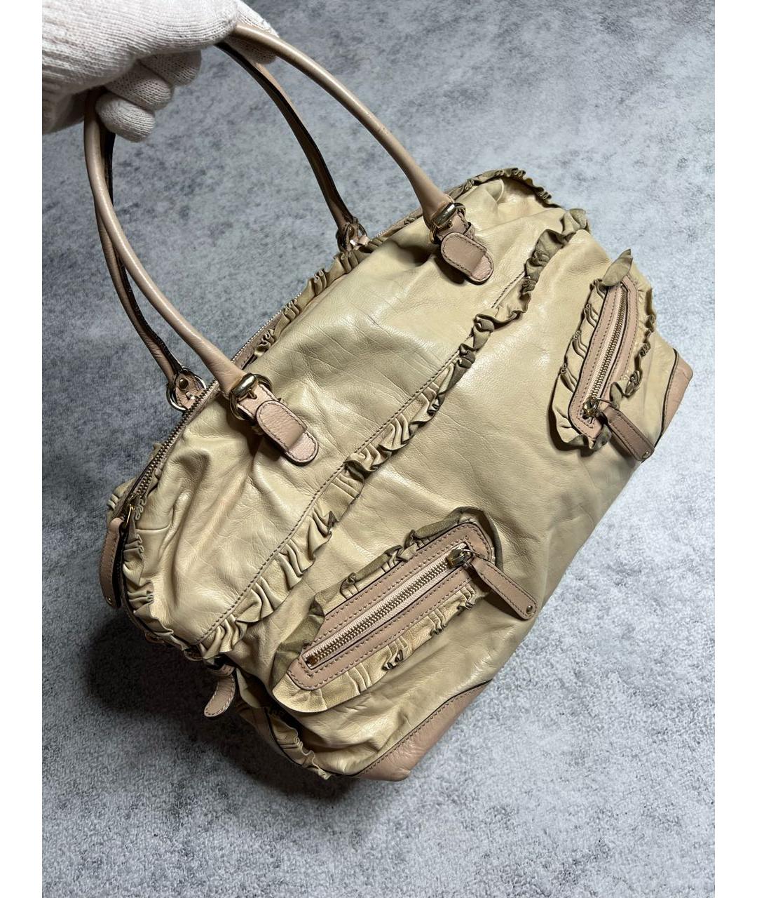 GUCCI Бежевая кожаная сумка с короткими ручками, фото 2