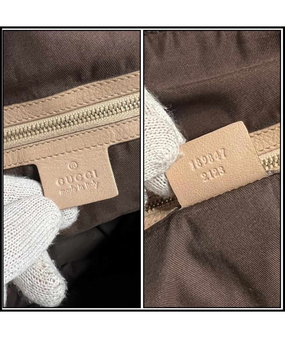 GUCCI Бежевая кожаная сумка с короткими ручками, фото 7