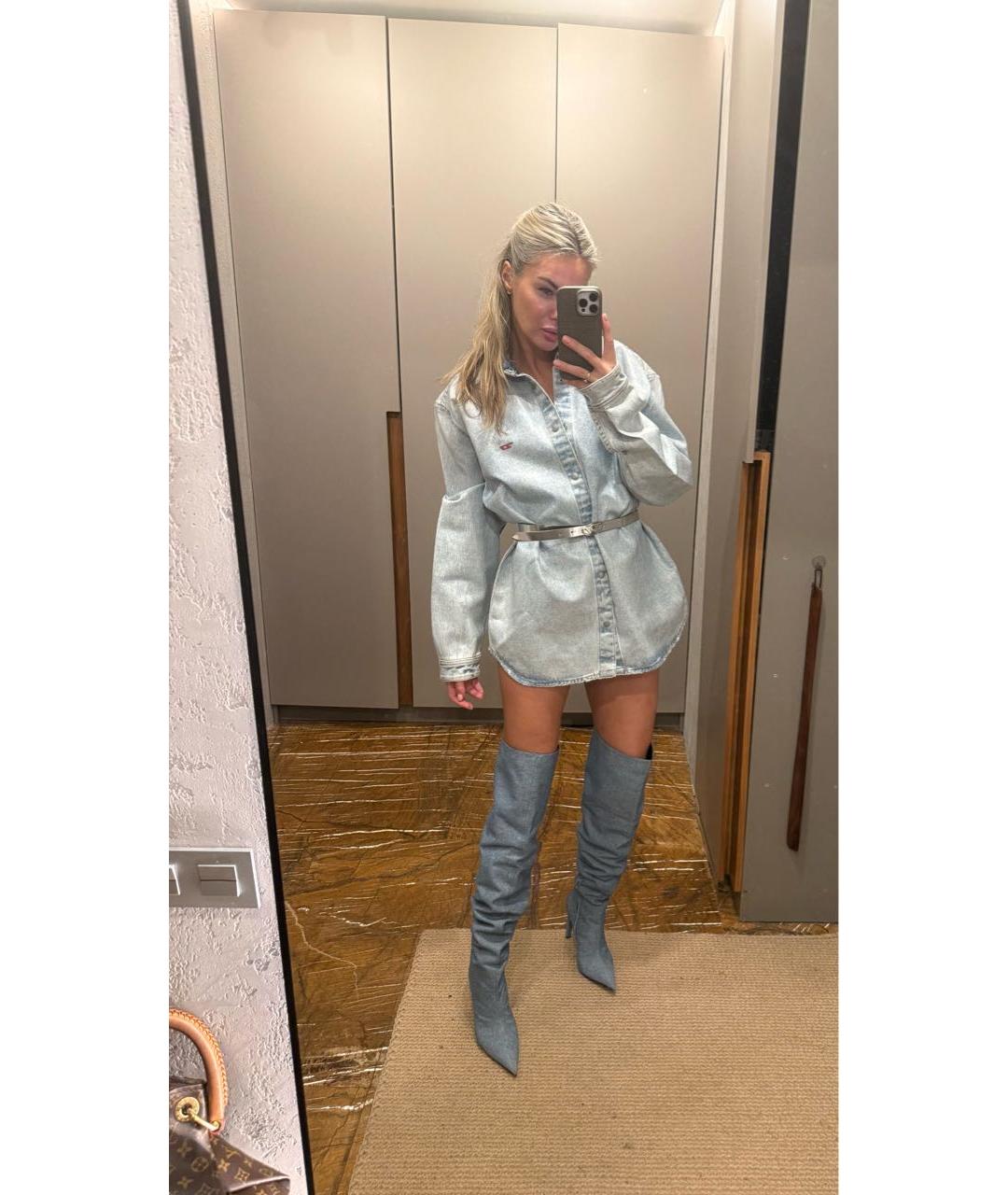 PINKO Голубые текстильные ботфорты, фото 6