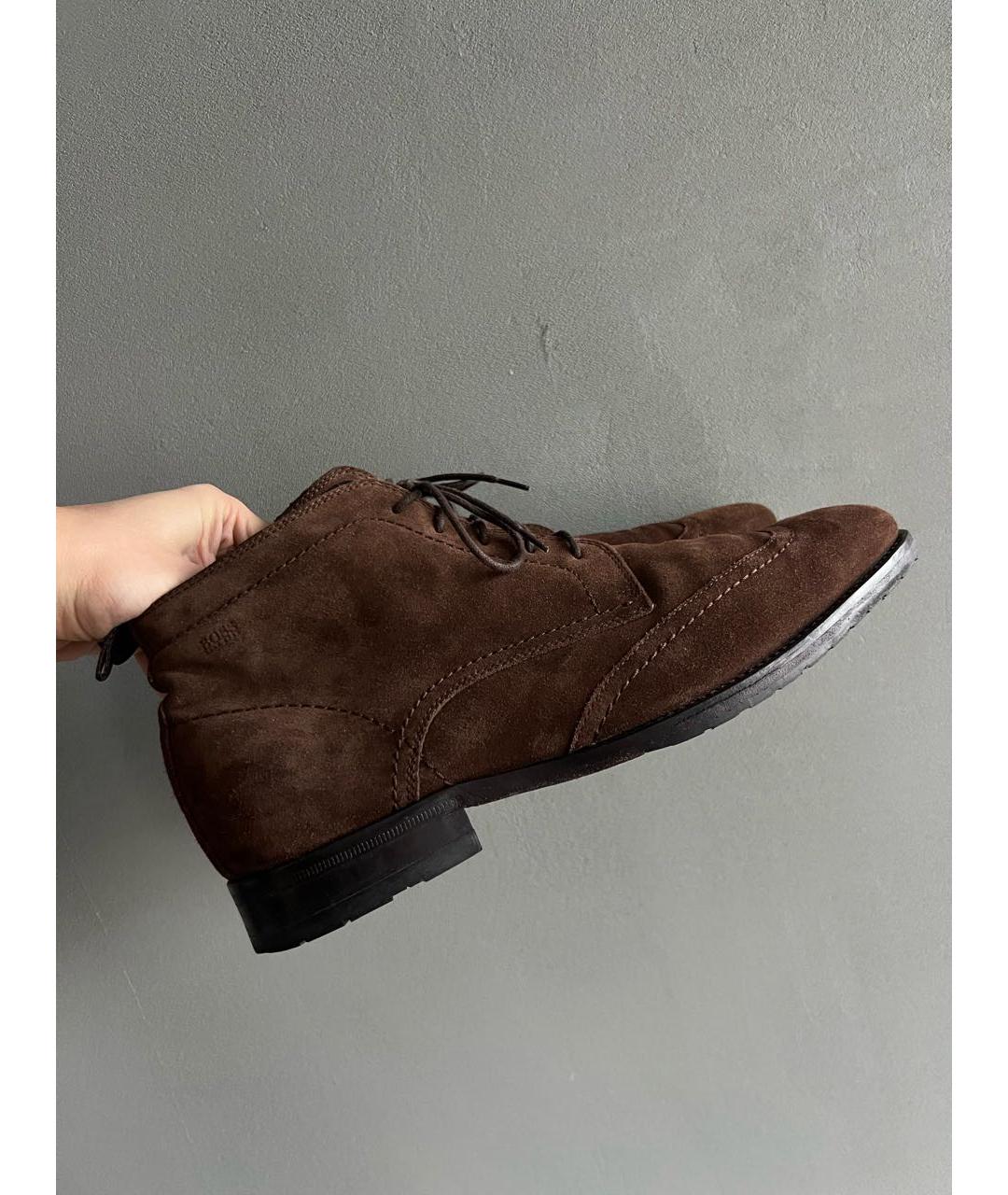 HUGO BOSS Коричневые замшевые высокие ботинки, фото 8