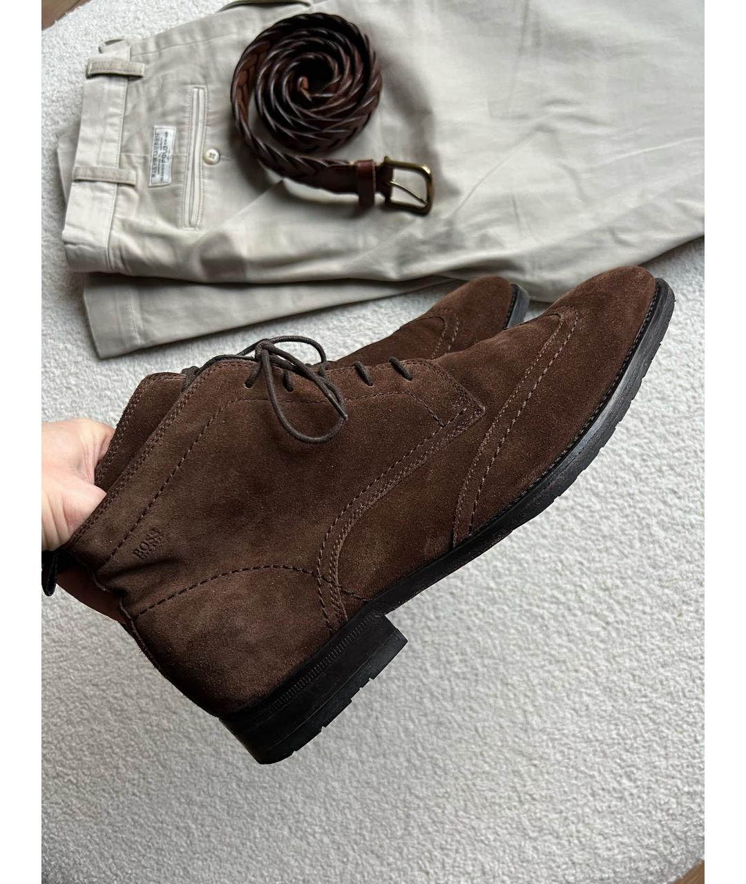 HUGO BOSS Коричневые замшевые высокие ботинки, фото 3