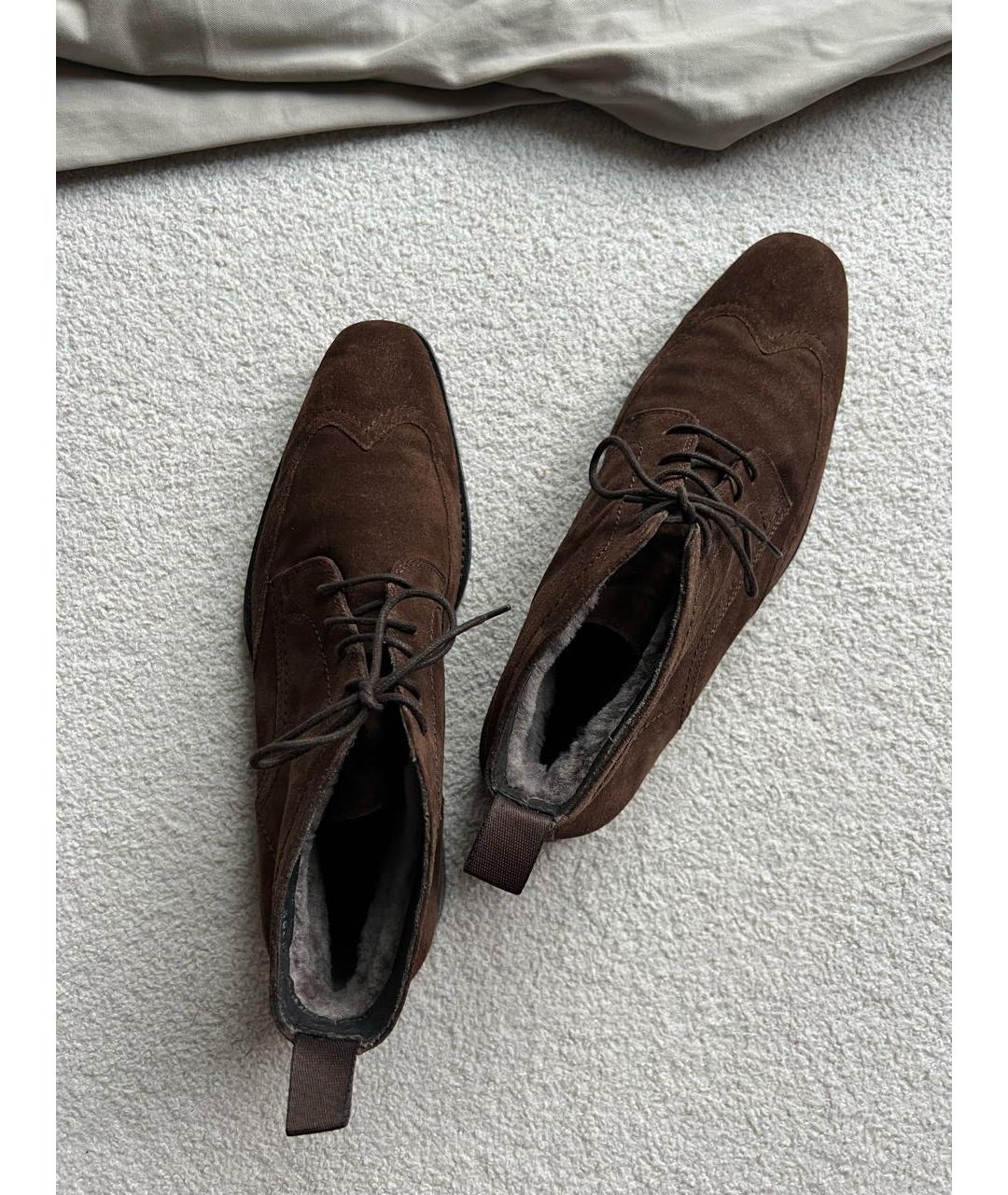 HUGO BOSS Коричневые замшевые высокие ботинки, фото 4