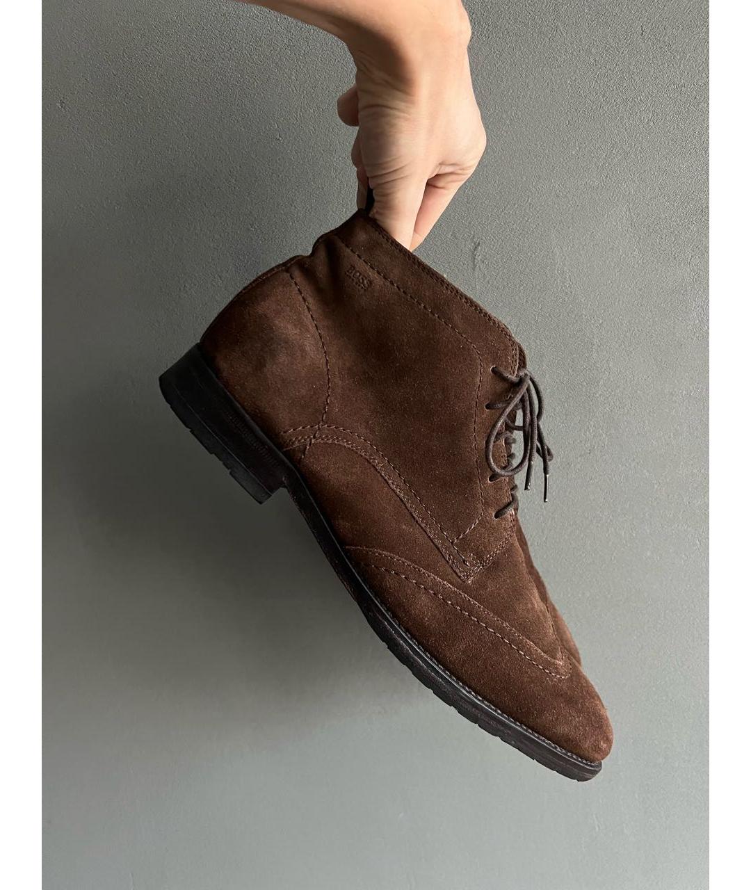 HUGO BOSS Коричневые замшевые высокие ботинки, фото 9