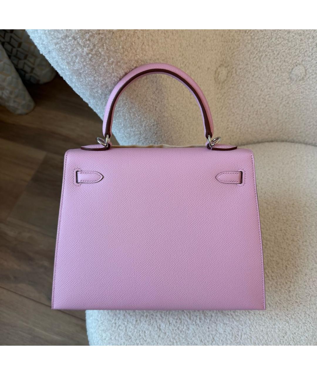 HERMES Розовая кожаная сумка с короткими ручками, фото 3