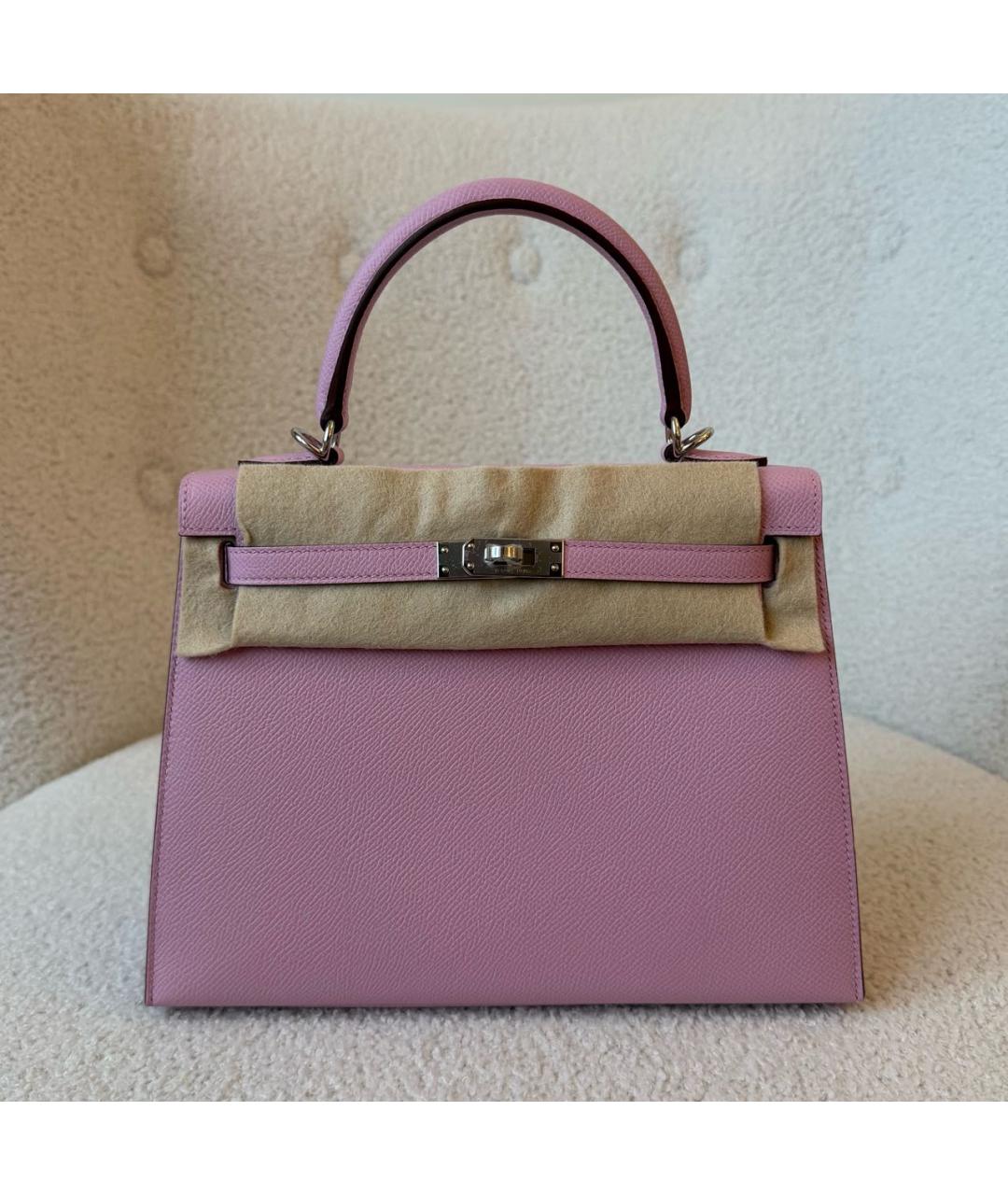 HERMES Розовая кожаная сумка с короткими ручками, фото 4