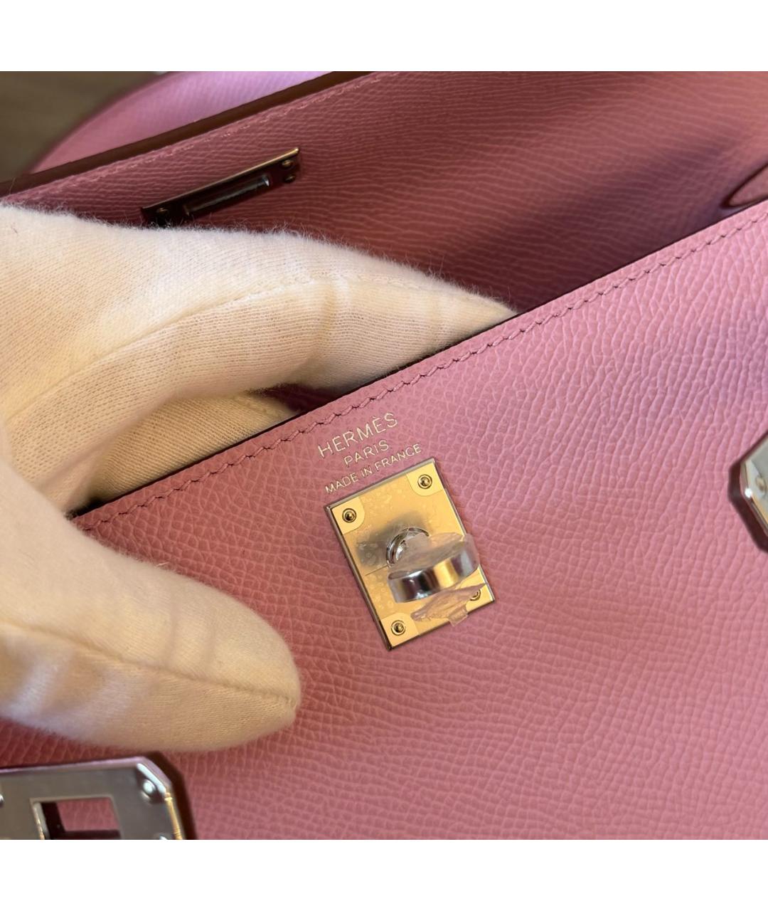 HERMES Розовая кожаная сумка с короткими ручками, фото 6