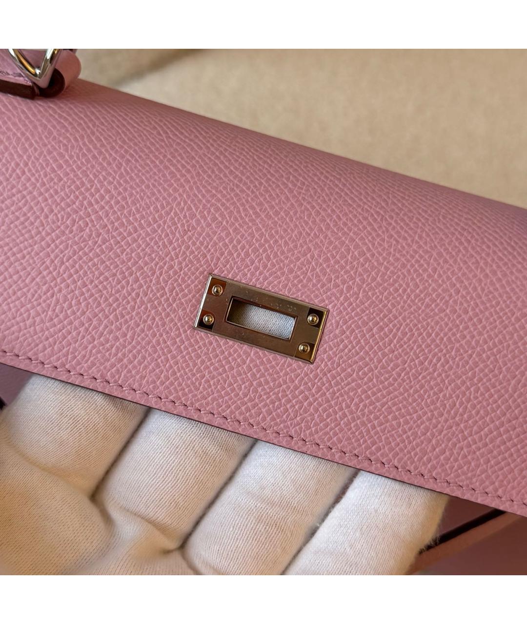HERMES Розовая кожаная сумка с короткими ручками, фото 5