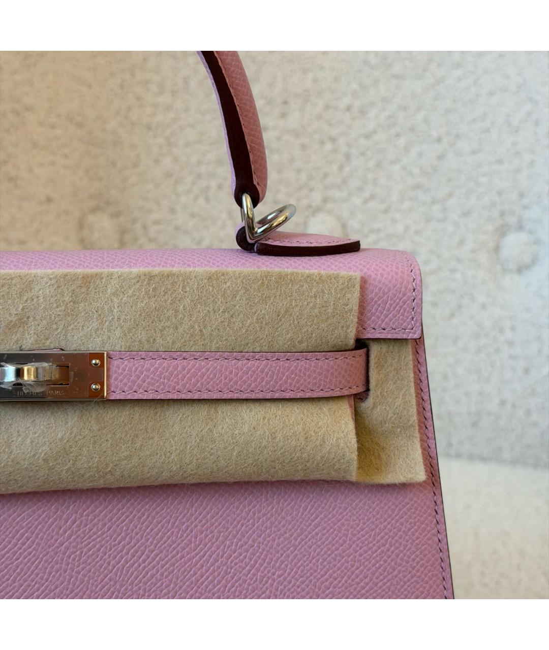 HERMES Розовая кожаная сумка с короткими ручками, фото 7