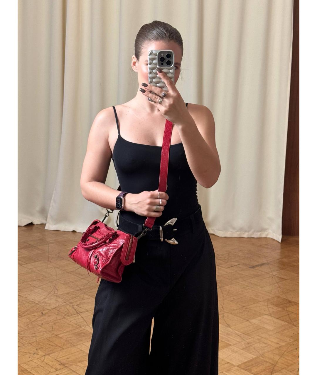 BALENCIAGA Бордовая кожаная сумка с короткими ручками, фото 6