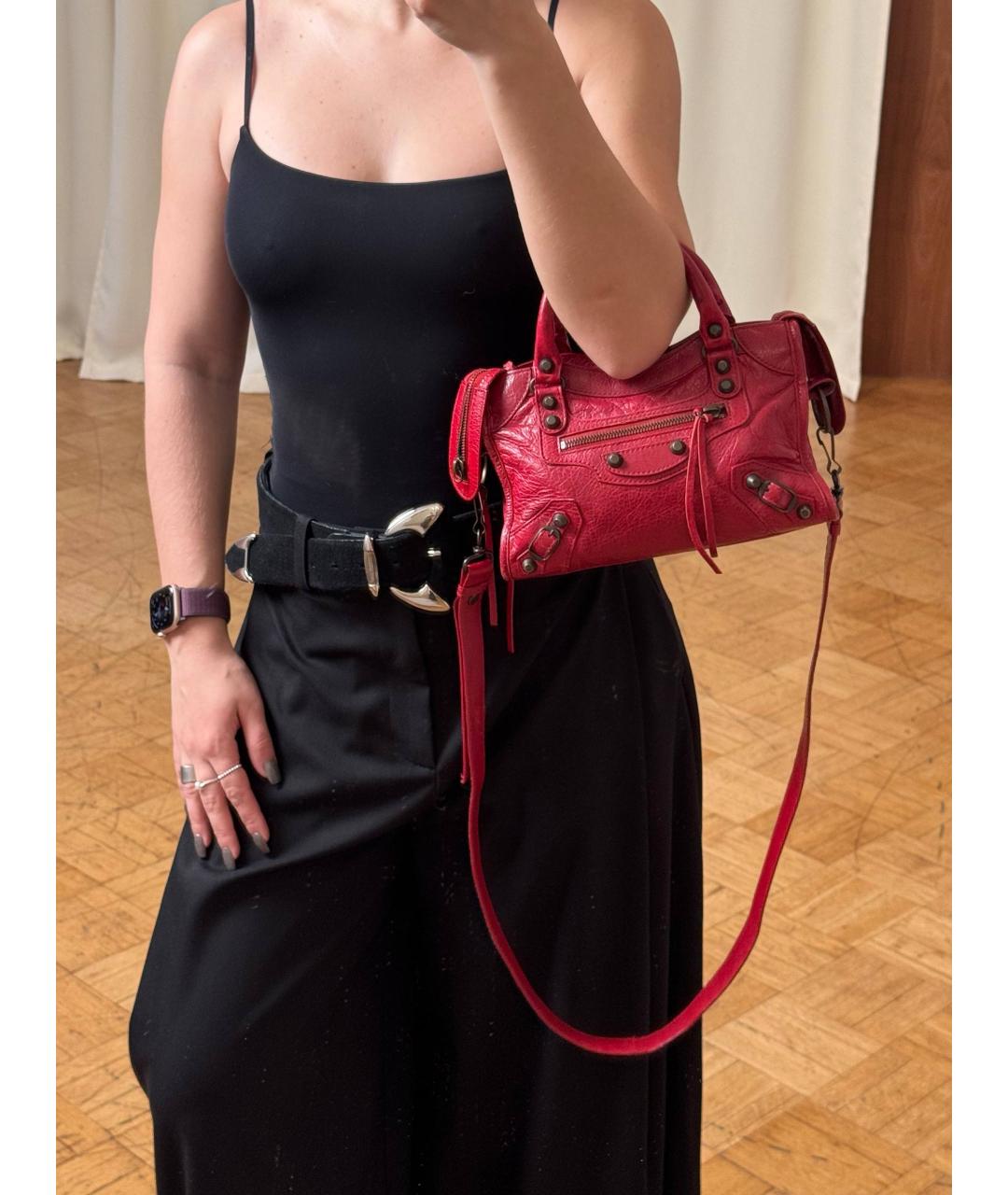 BALENCIAGA Бордовая кожаная сумка с короткими ручками, фото 7