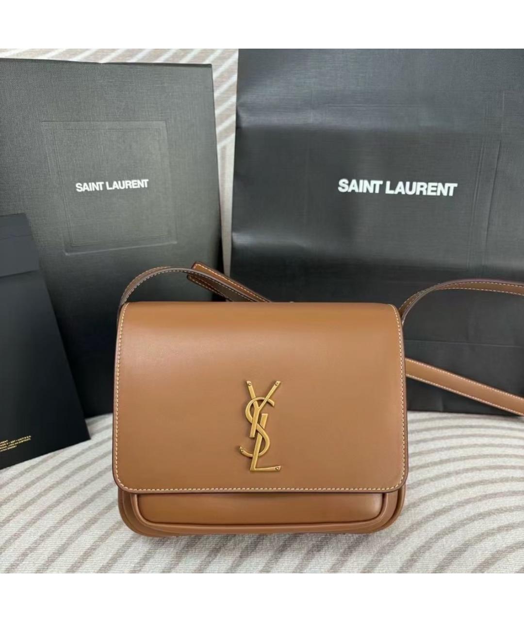 SAINT LAURENT Коричневая кожаная сумка через плечо, фото 2