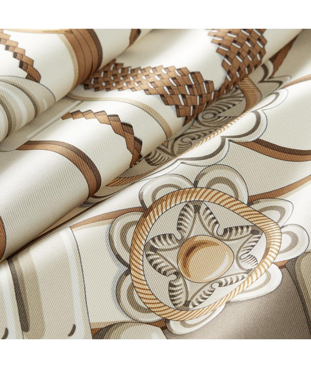 HERMES Бежевый шелковый платок, фото 2