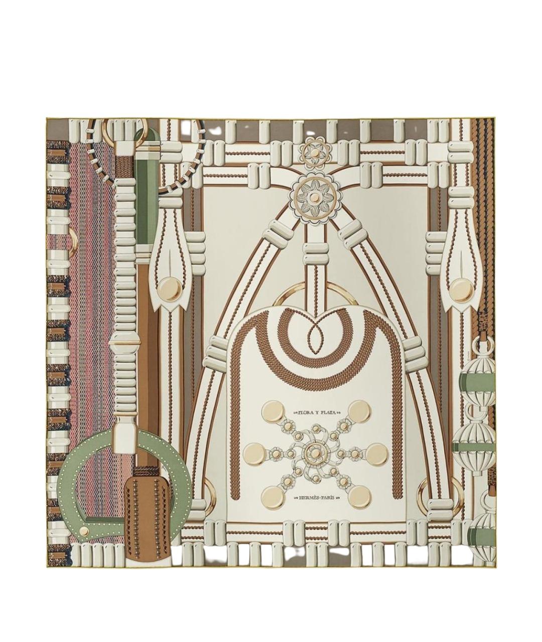 HERMES Бежевый шелковый платок, фото 1