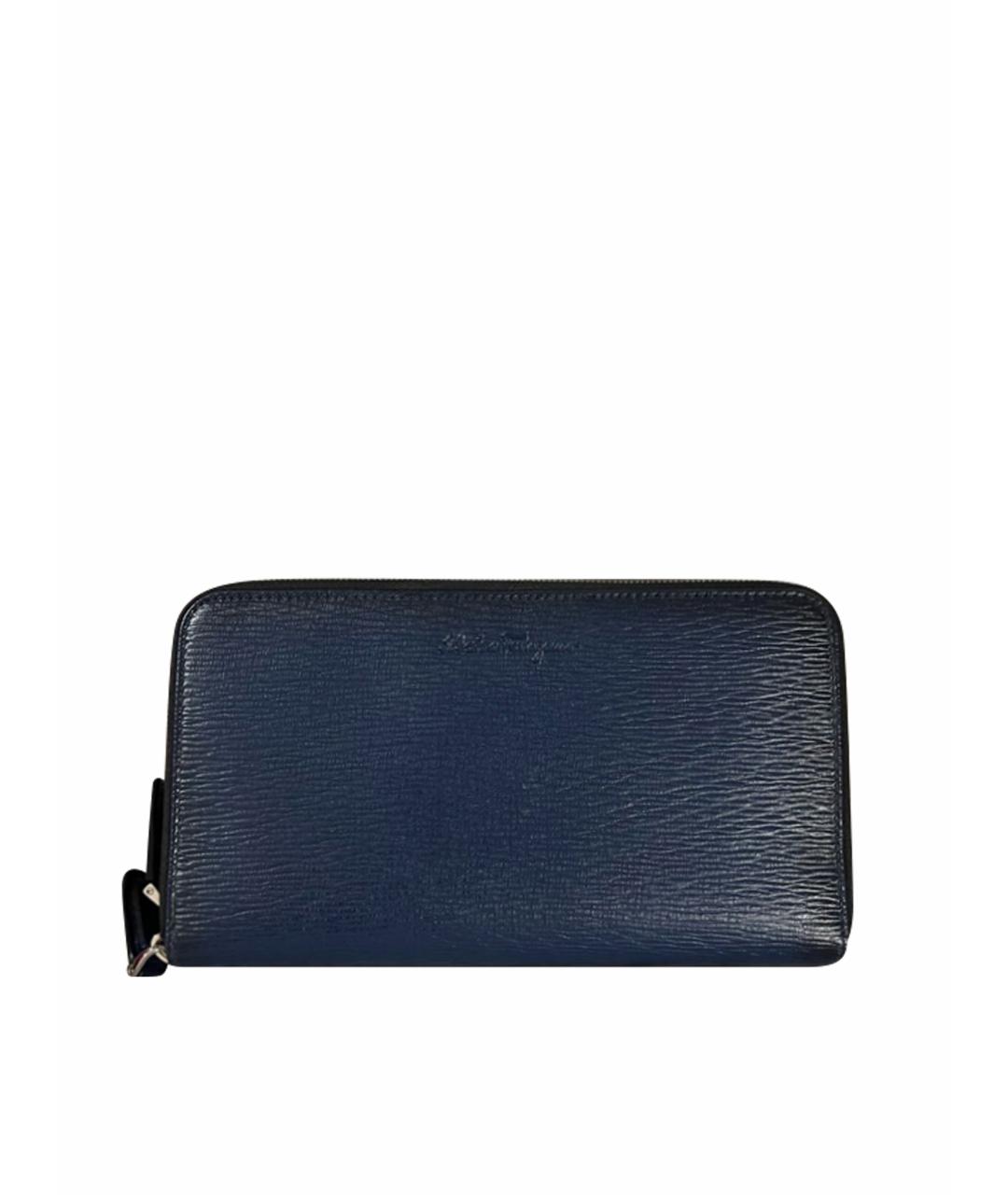 FERRAGAMO Темно-синий кожаный кошелек, фото 1