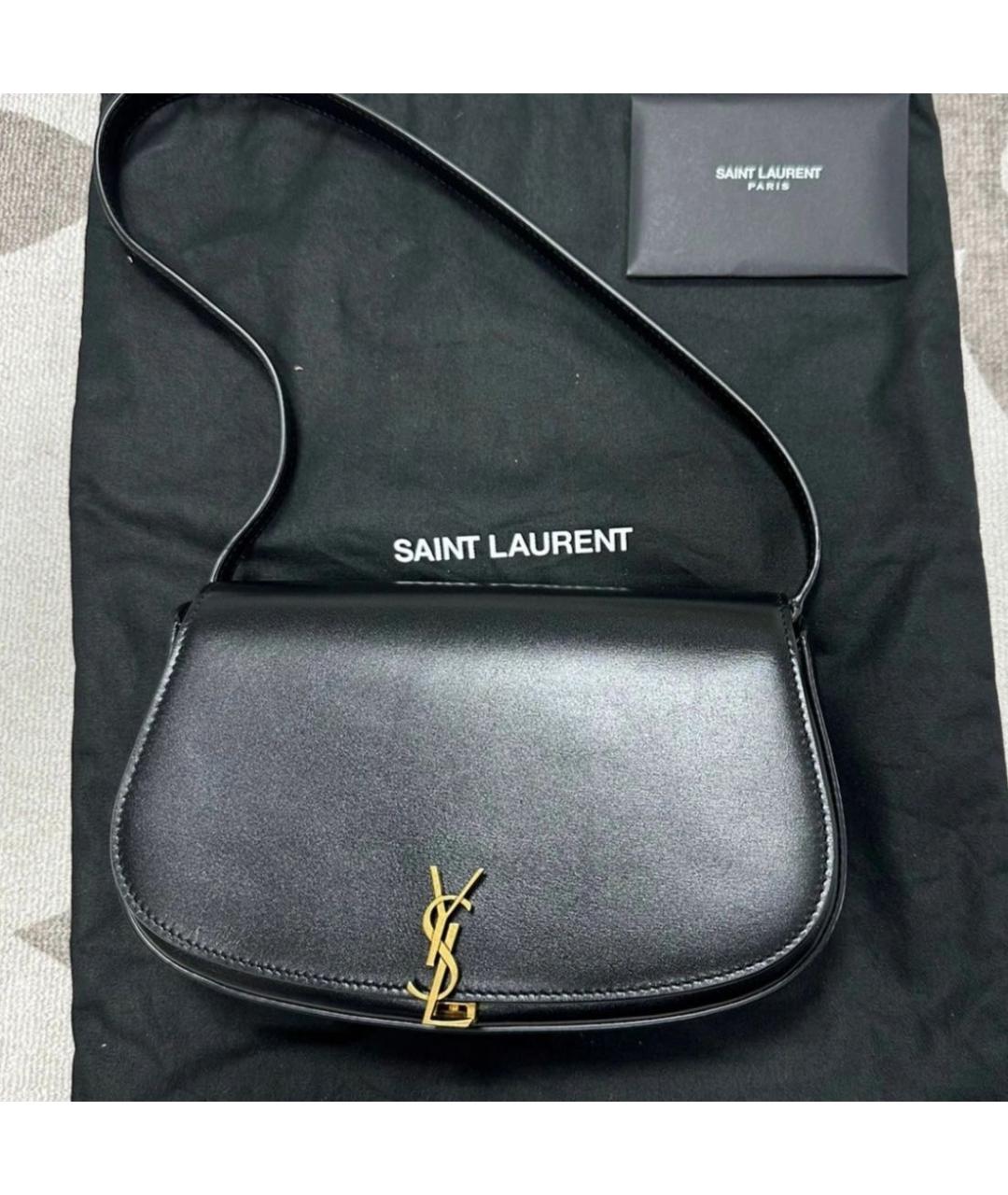 SAINT LAURENT Черная кожаная сумка с короткими ручками, фото 2
