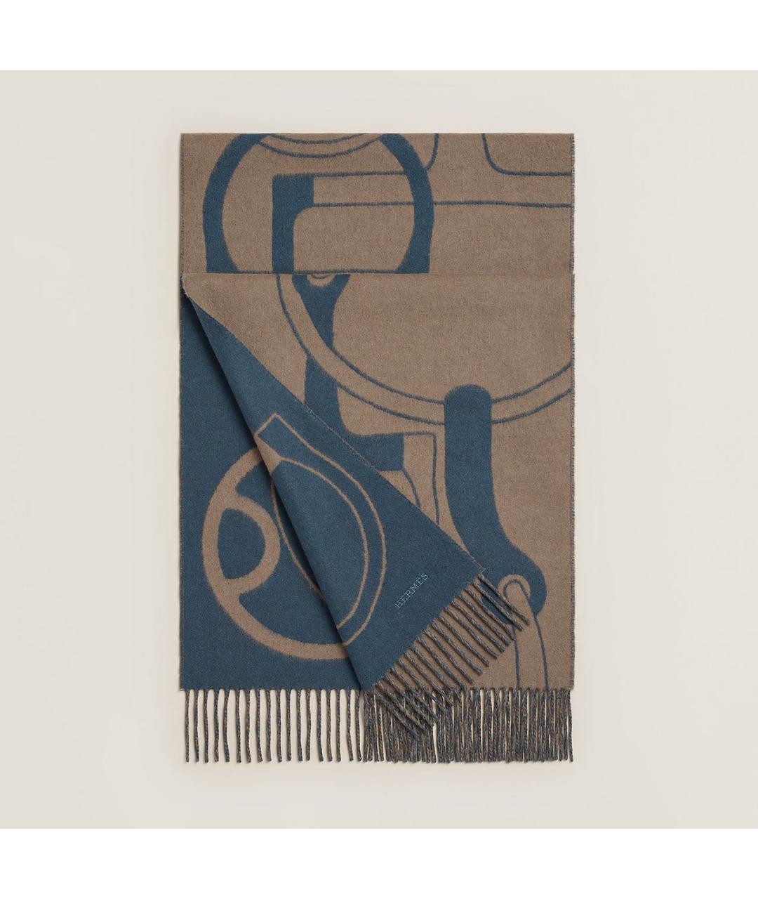 HERMES Синий кашемировый шарф, фото 4
