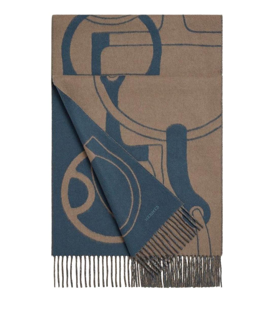 HERMES Синий кашемировый шарф, фото 1