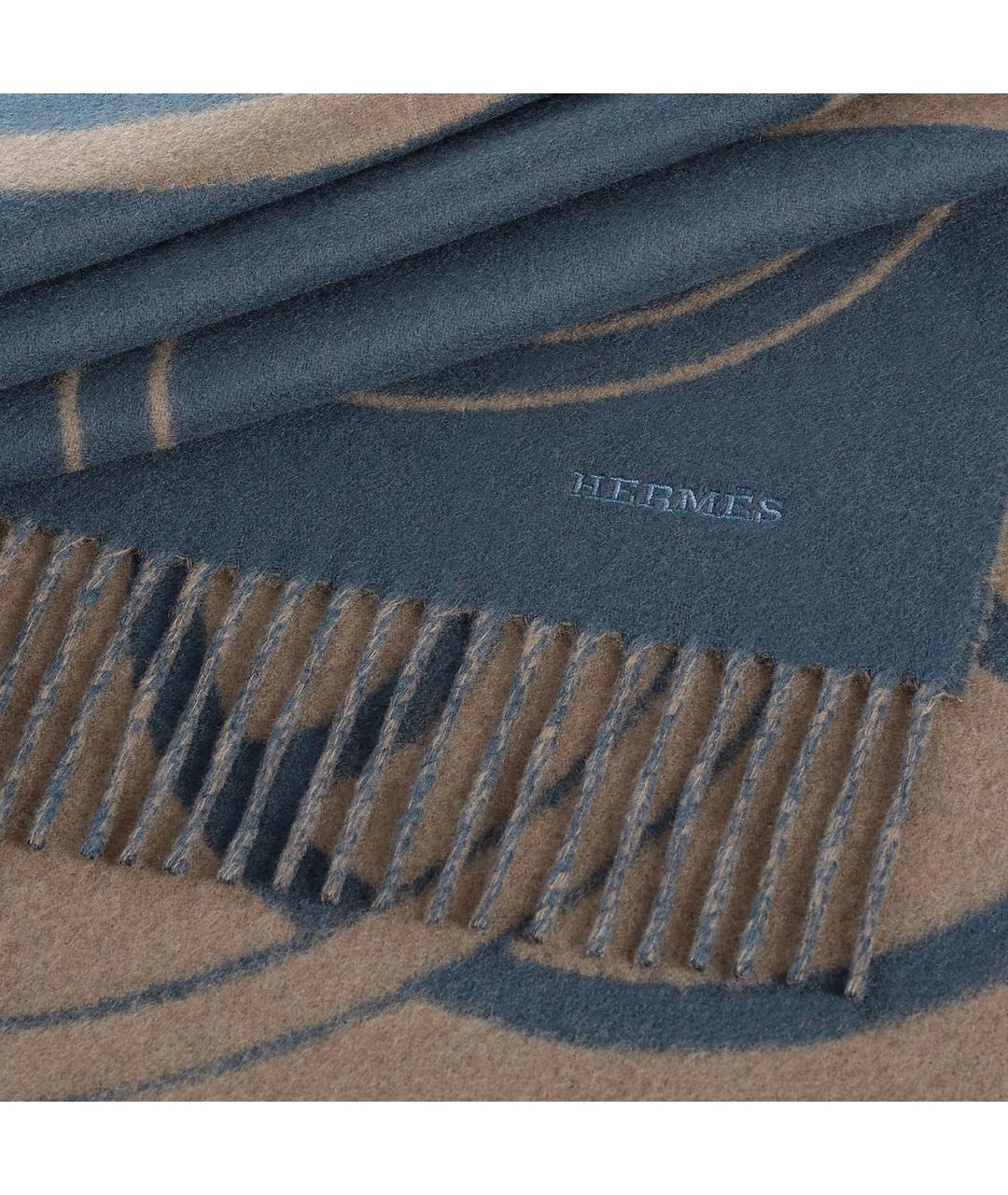 HERMES Синий кашемировый шарф, фото 2