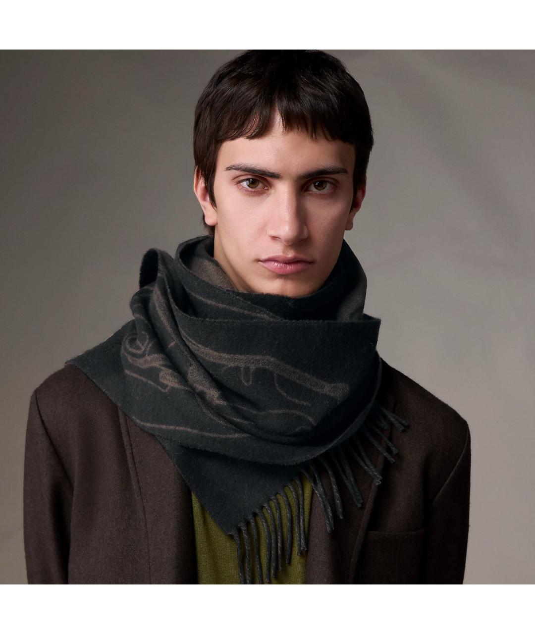 HERMES Черный кашемировый шарф, фото 3