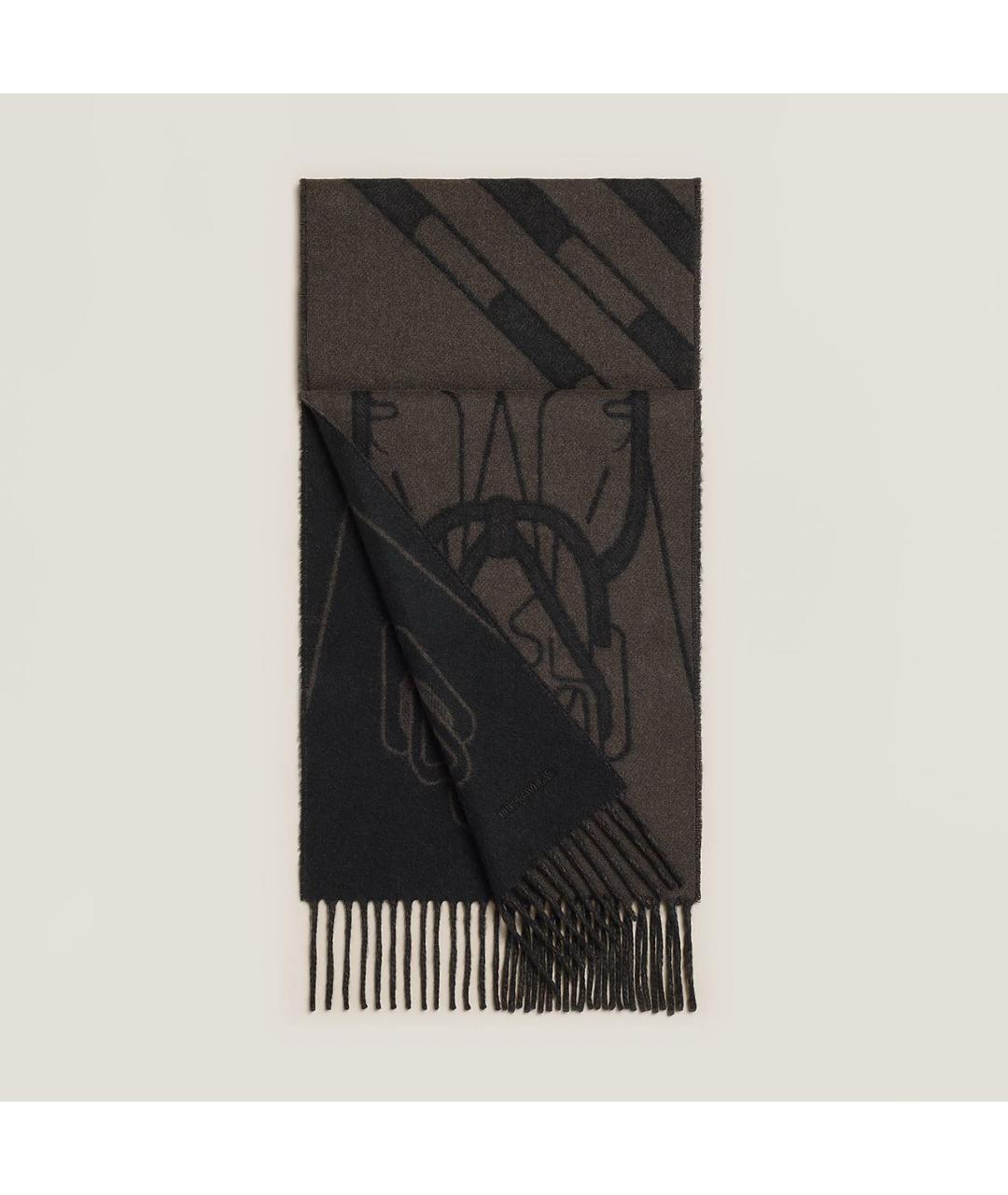 HERMES Черный кашемировый шарф, фото 4