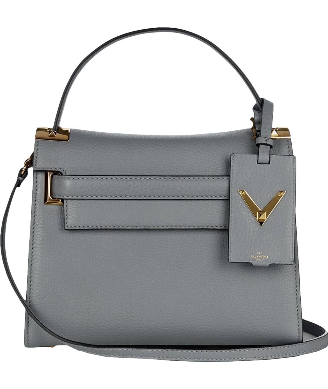 VALENTINO Серая кожаная сумка с короткими ручками, фото 5