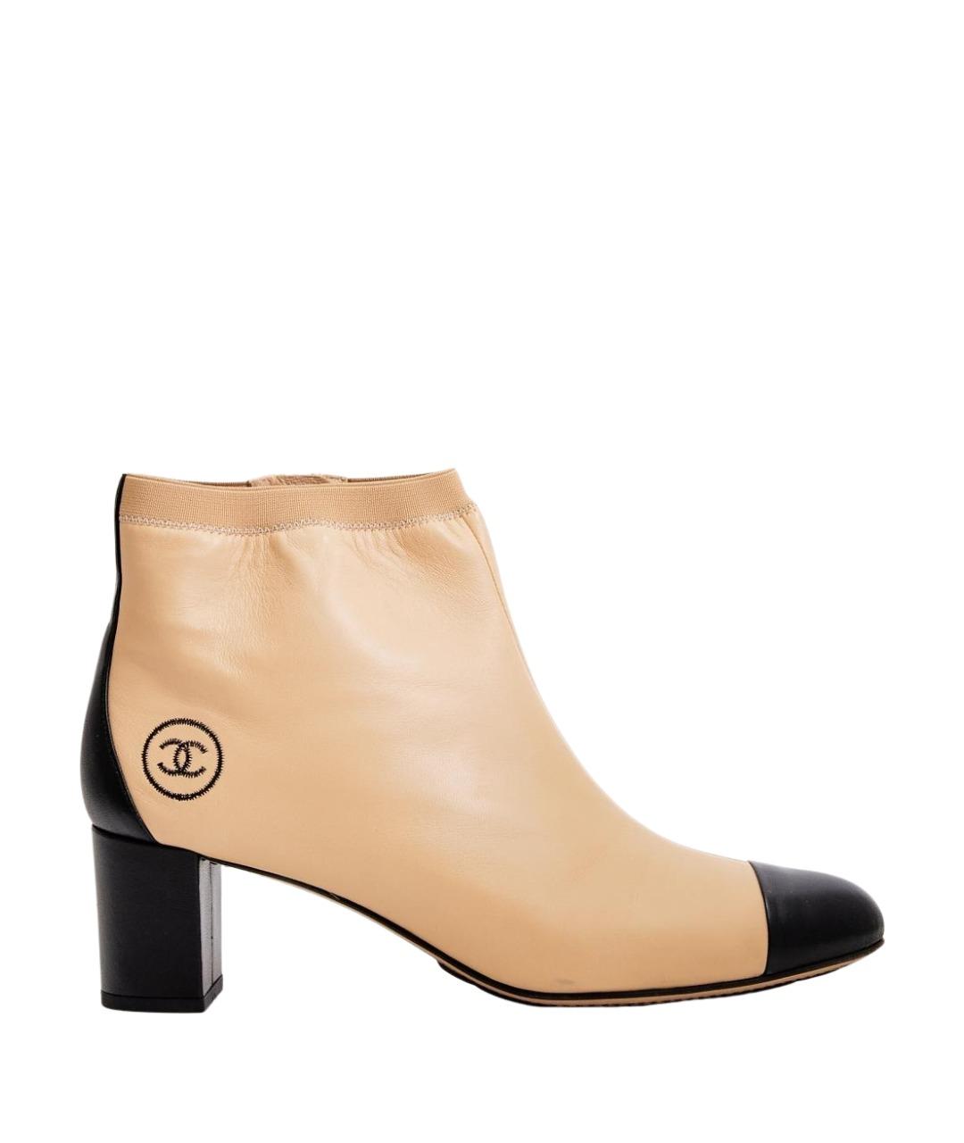CHANEL Бежевые кожаные ботильоны, фото 1