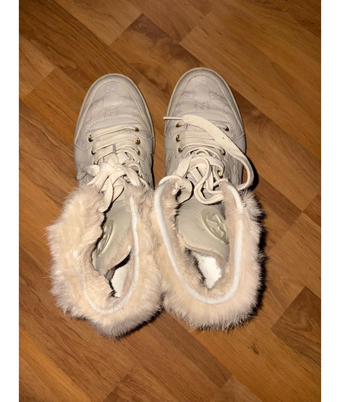 GUCCI Бежевые кожаные кроссовки, фото 3