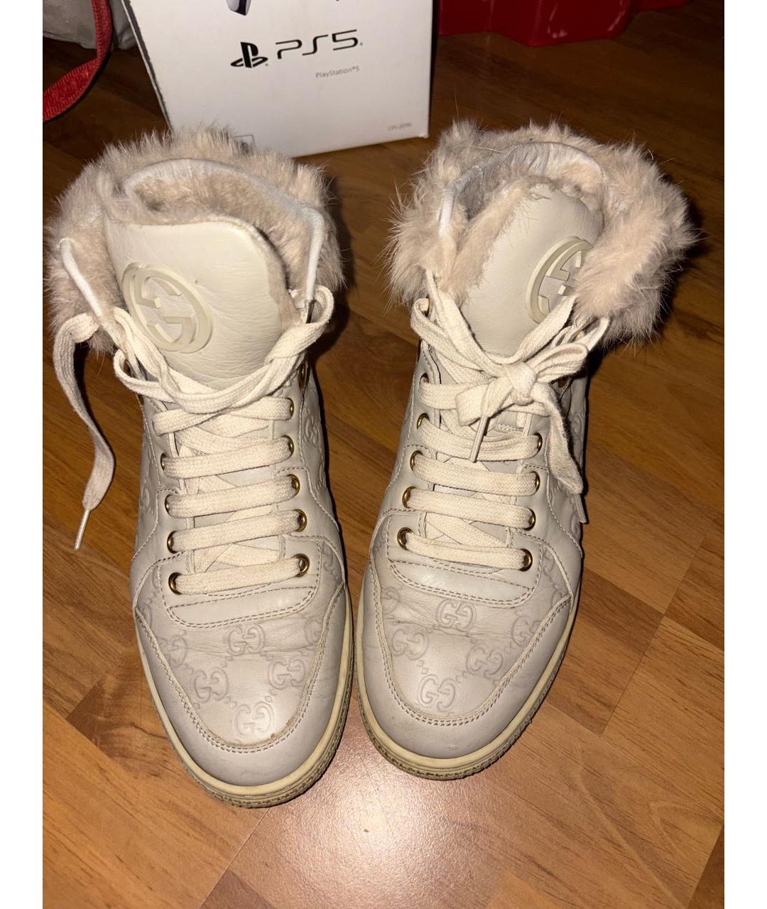 GUCCI Бежевые кожаные кроссовки, фото 2