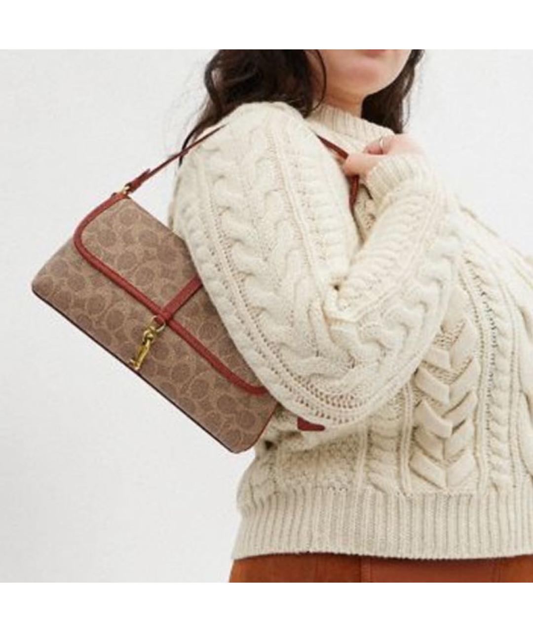 COACH Коричневая кожаная сумка через плечо, фото 5