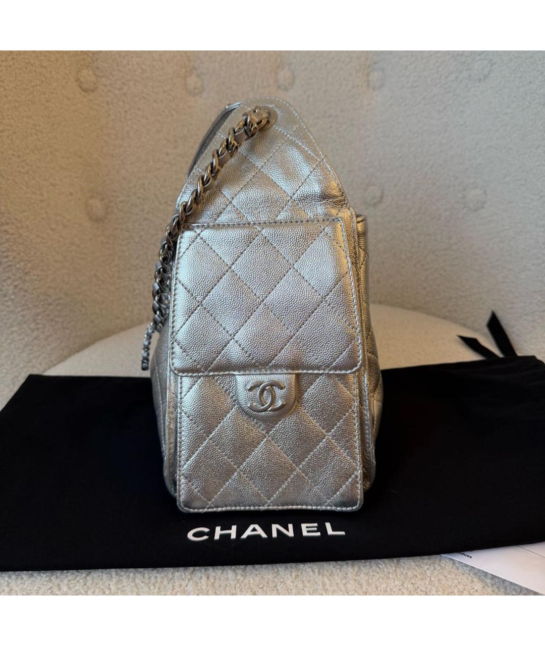 CHANEL Серебряная кожаная сумка через плечо, фото 5