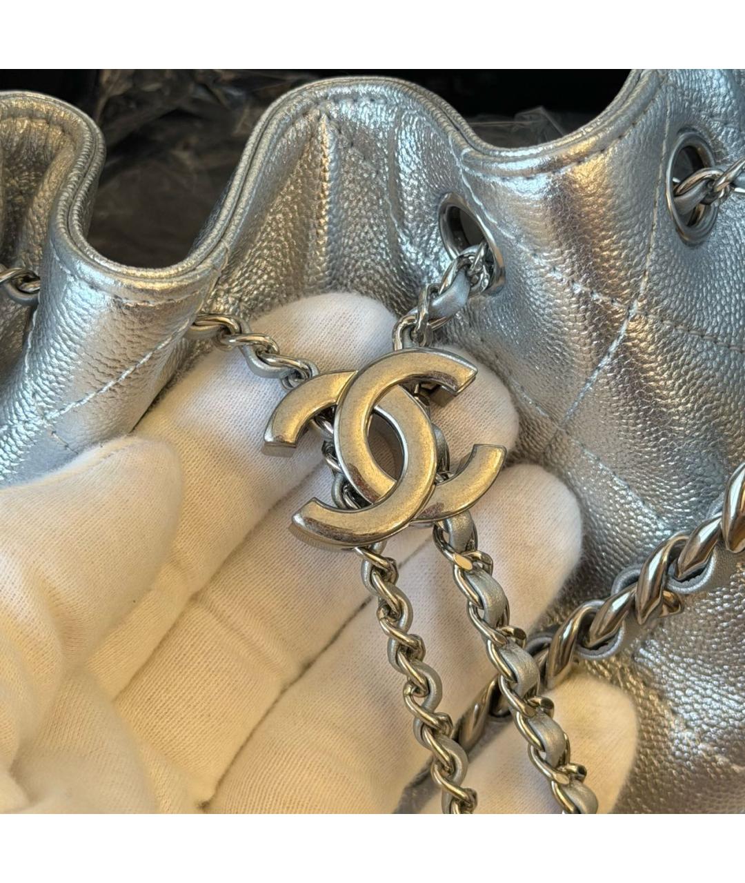 CHANEL Серебряная кожаная сумка через плечо, фото 7