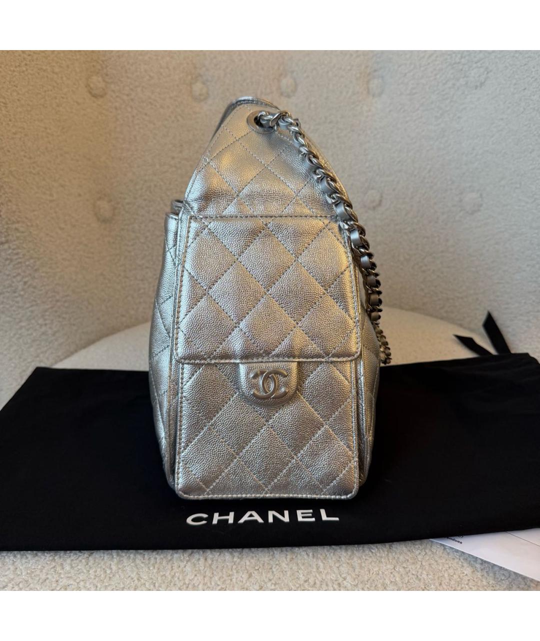 CHANEL Серебряная кожаная сумка через плечо, фото 4