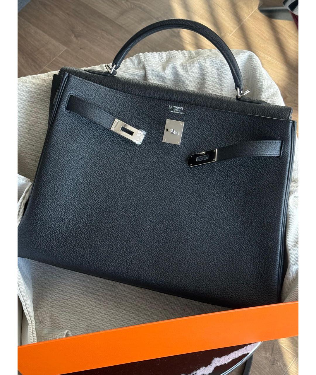 HERMES Черная кожаная сумка с короткими ручками, фото 6