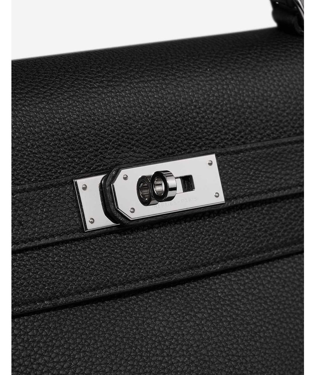 HERMES Черная кожаная сумка с короткими ручками, фото 4