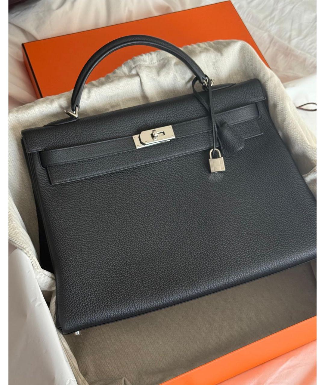 HERMES Черная кожаная сумка с короткими ручками, фото 5