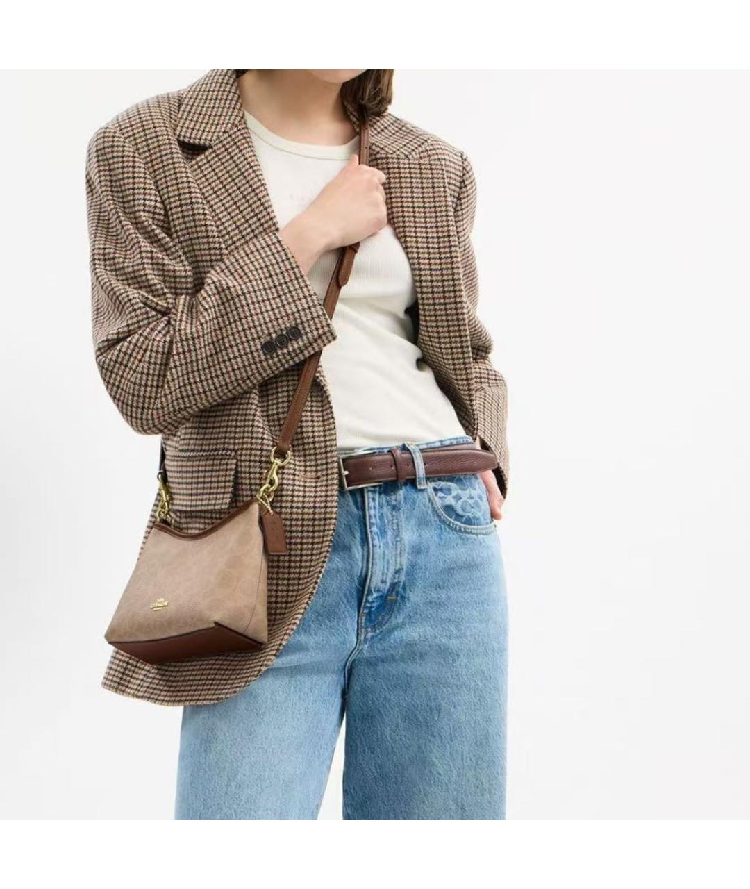 COACH Коричневая кожаная сумка через плечо, фото 6