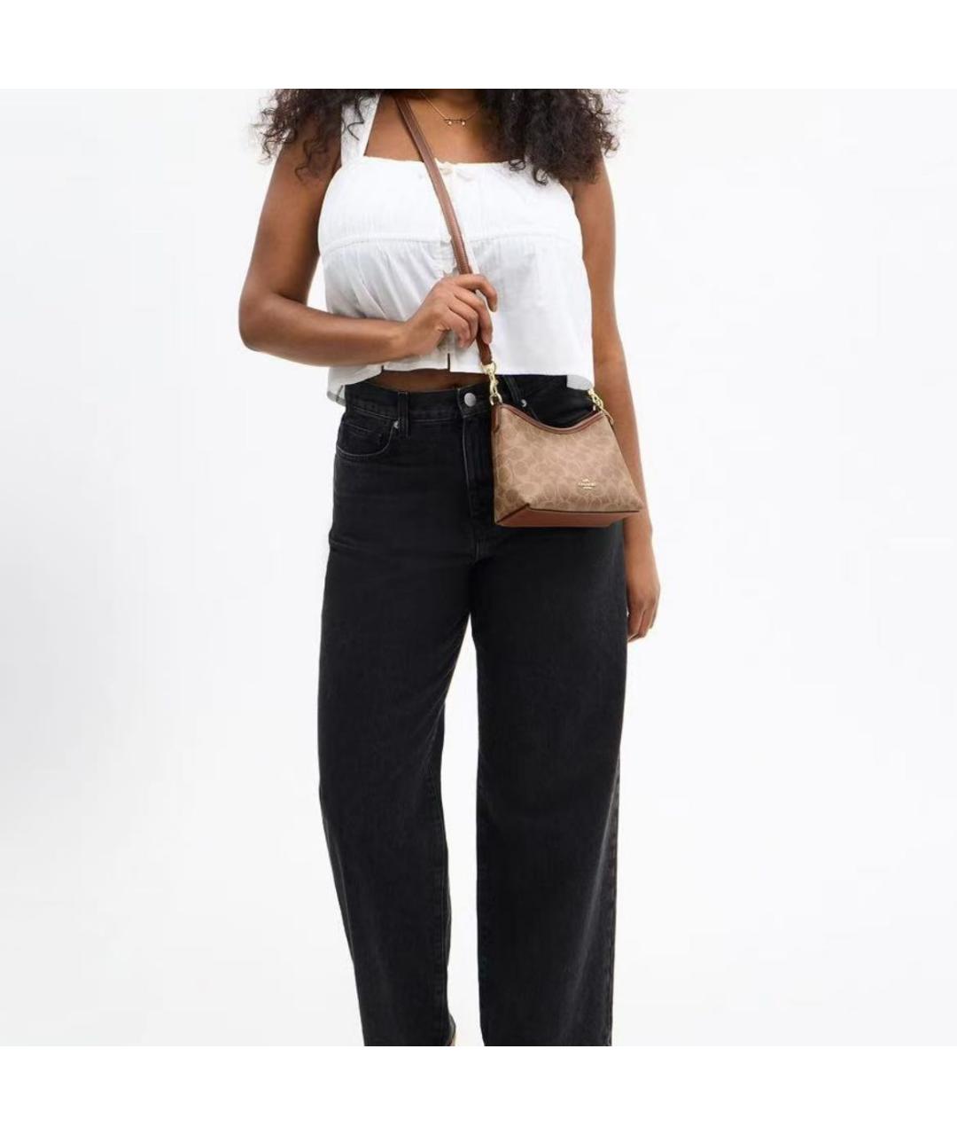 COACH Коричневая кожаная сумка через плечо, фото 5