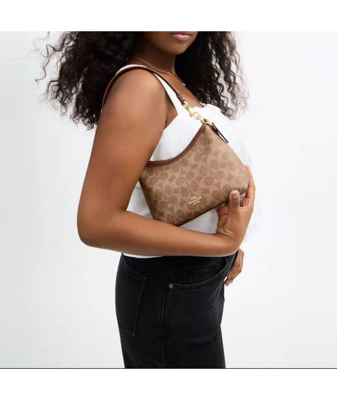 COACH Коричневая кожаная сумка через плечо, фото 4