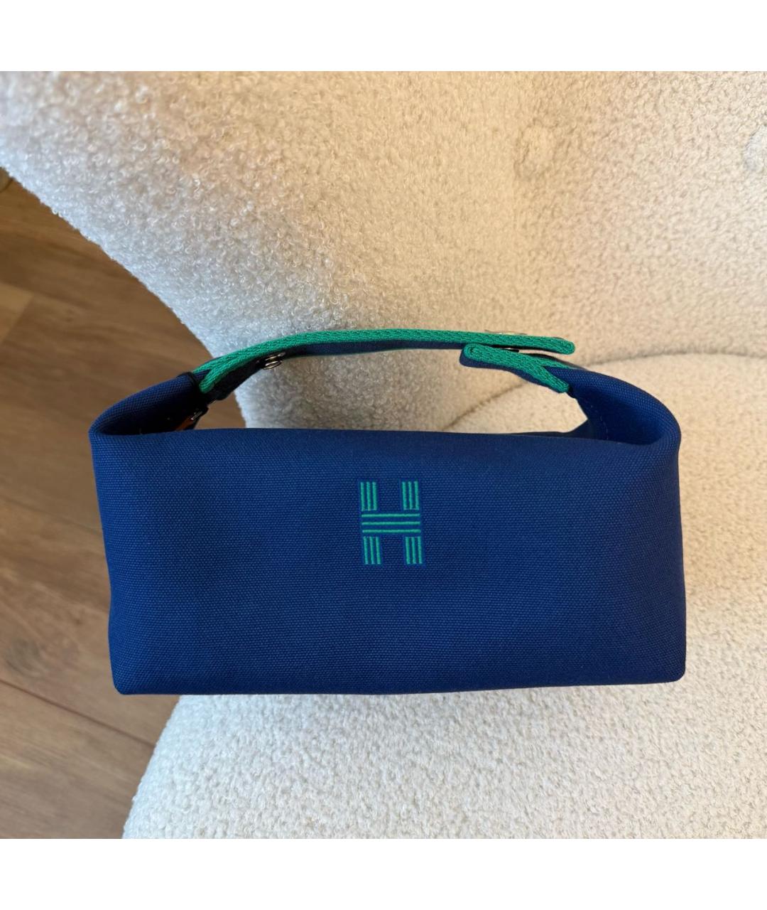 HERMES Темно-синяя тканевая косметичка, фото 3
